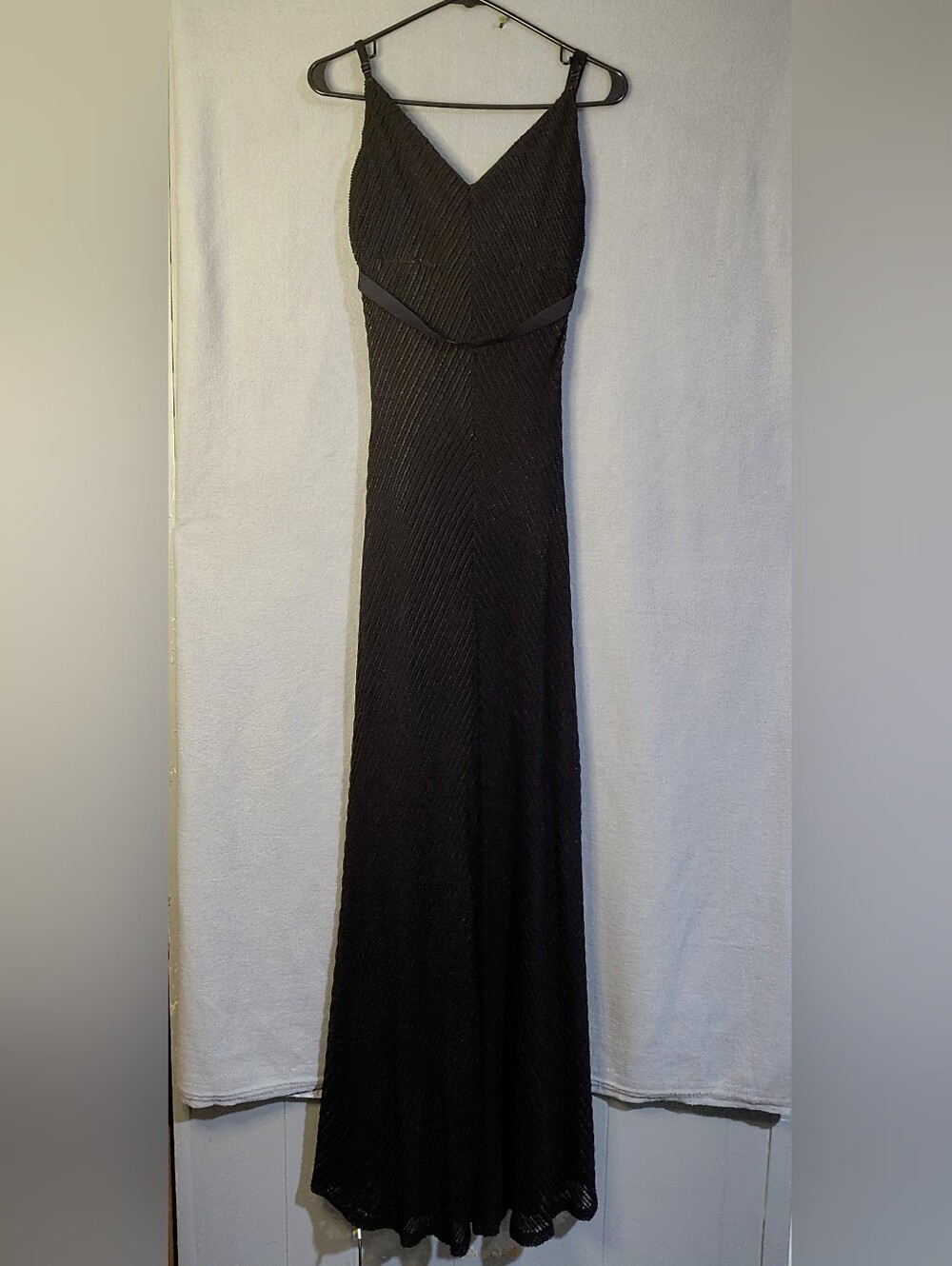Vintage Cache V Neck Black Knit Maxi Dress Sz L